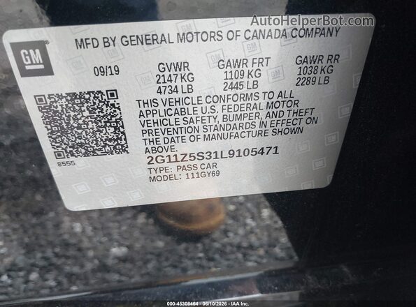 2G11Z5S31L9105471 2020 CHEVROLET IMPALA Черный Вид подкапотного пространства