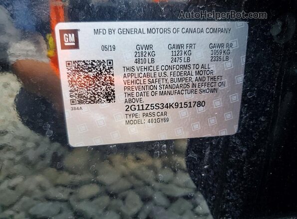 2G11Z5S34K9151780 2019 CHEVROLET IMPALA Black Widok komory silnika