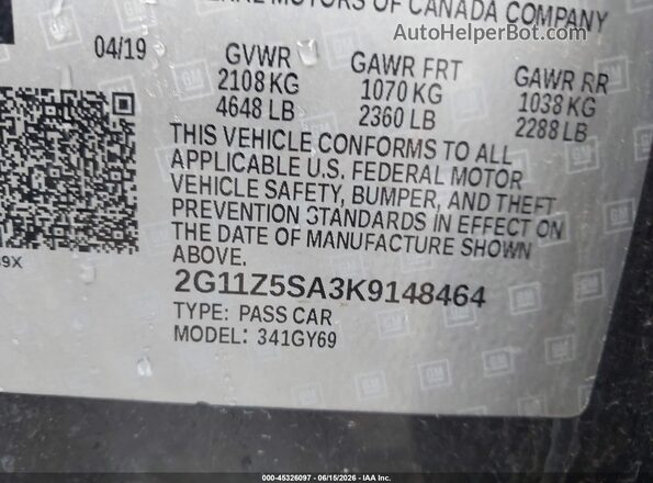 2G11Z5SA3K9148464 2019 CHEVROLET IMPALA Gray ძრავის განყოფილების ხედი