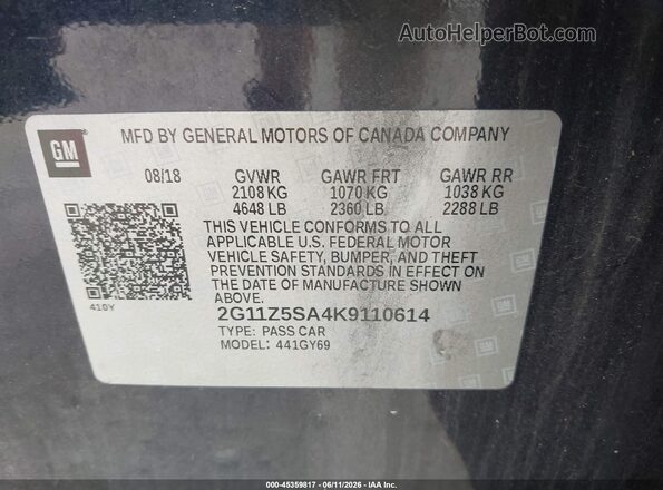 2G11Z5SA4K9110614 2019 CHEVROLET IMPALA Blue Widok komory silnika