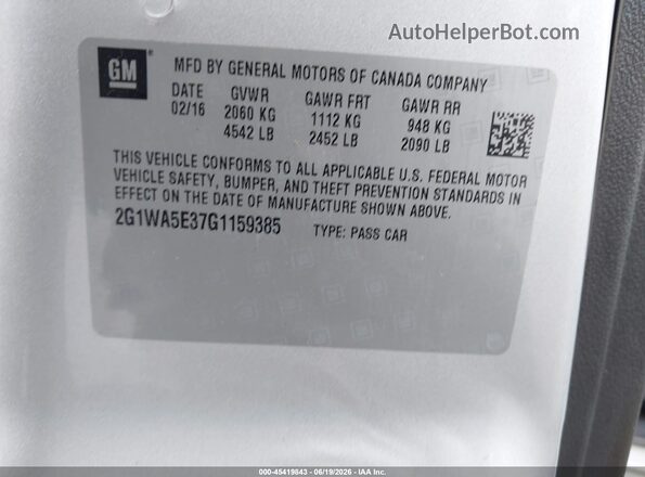 2G1WA5E37G1159385 2016 CHEVROLET IMPALA Silver Widok komory silnika
