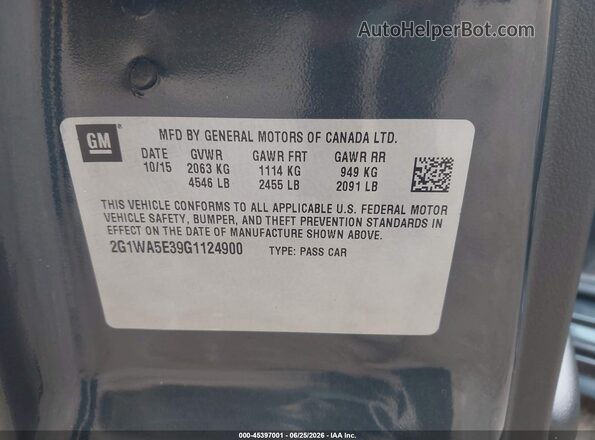 2G1WA5E39G1124900 2016 CHEVROLET IMPALA Черный Вид подкапотного пространства