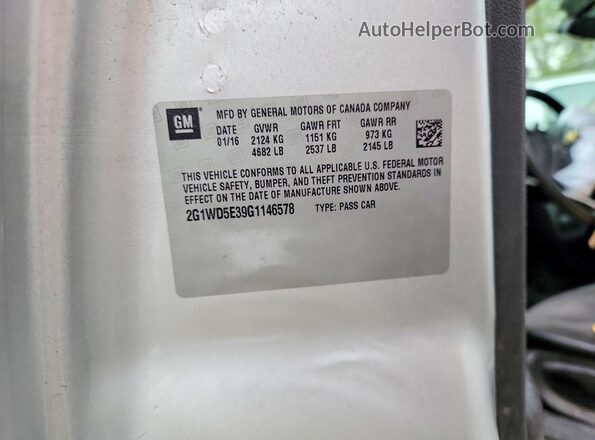 2G1WD5E39G1146578 2016 CHEVROLET IMPALA Серебряный Вид наклейки с VIN-кодом