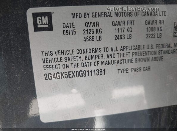2G4GK5EX0G9111381 2016 BUICK REGAL Gray 