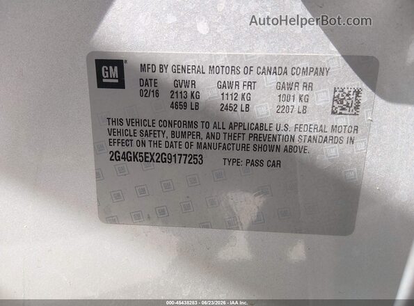 2G4GK5EX2G9177253 2016 BUICK REGAL Silver Շարժիչի բաժամունքի տեսք