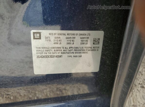2G4GK5EX3G9140941 2016 BUICK REGAL Blue Вид підкапотного простору