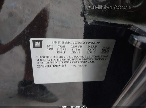 2G4GK5EX6G9121543 2016 BUICK REGAL Black Вид підкапотного простору