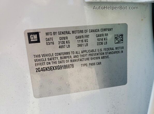 2G4GK5EXXG9186878 2016 BUICK REGAL White Շարժիչի բաժամունքի տեսք