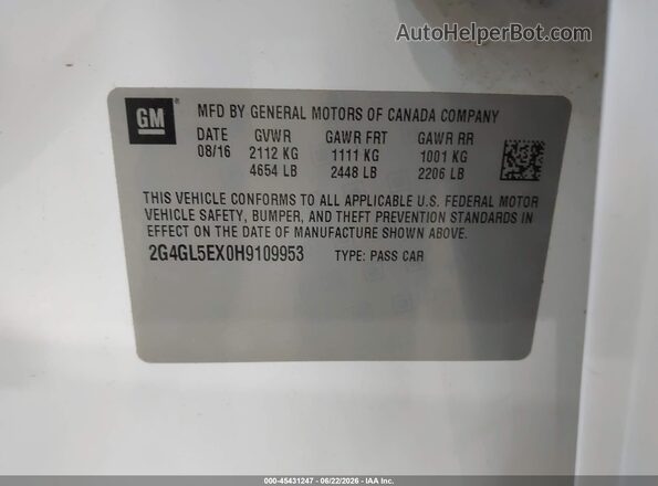 2G4GL5EX0H9109953 2017 BUICK REGAL White Engine compartment view