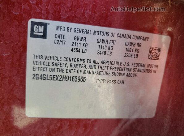 2G4GL5EX2H9163965 2017 BUICK REGAL Burgundy Widok komory silnika