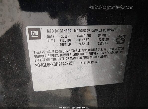2G4GL5EX3H9144275 2017 BUICK REGAL Black Engine compartment view