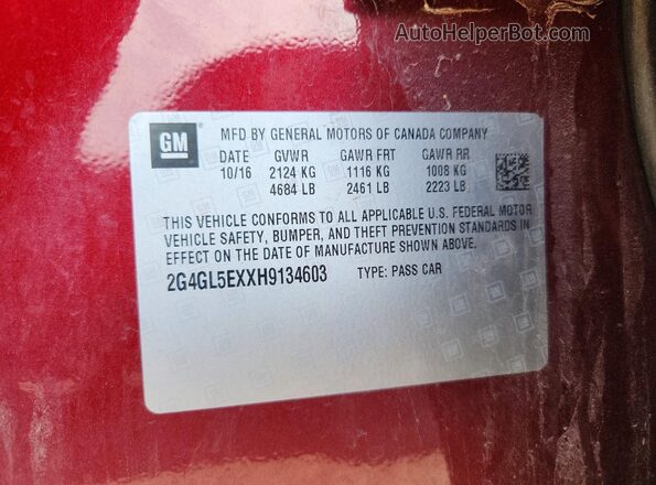 2G4GL5EXXH9134603 2017 BUICK REGAL Бордовый 