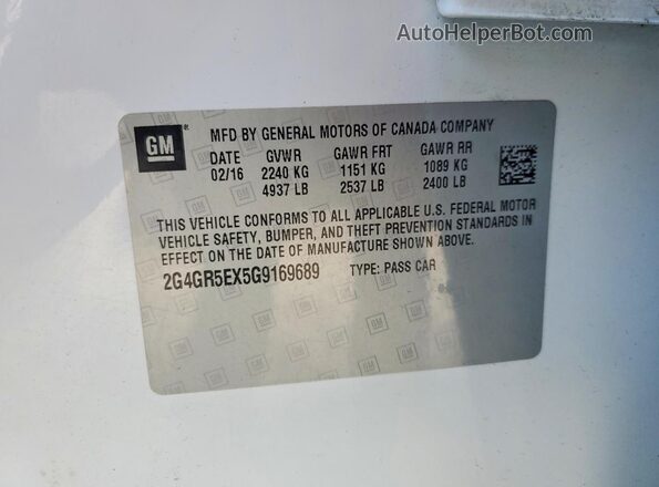 2G4GR5EX5G9169689 2016 BUICK REGAL White Engine compartment view