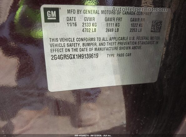 2G4GR5GX1H9139619 2017 BUICK REGAL Black Engine compartment view