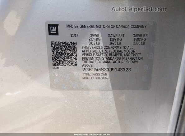 2G61M5S33J9143323 2018 CADILLAC XTS Silver Вид підкапотного простору