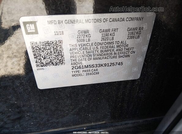 2G61M5S33K9125745 2019 CADILLAC XTS Black Engine compartment view