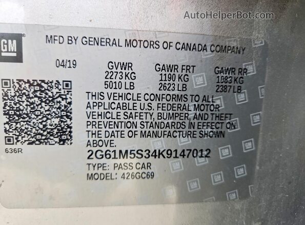 2G61M5S34K9147012 2019 CADILLAC XTS Silver 