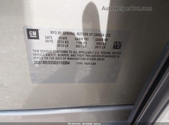 2G61M5S35G9110364 2016 CADILLAC XTS Beige Widok komory silnika