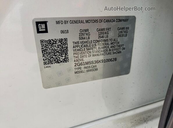 2G61M5S36K9100628 2019 CADILLAC XTS White Vista de la etiqueta del VIN