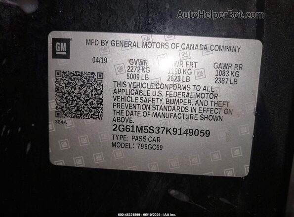 2G61M5S37K9149059 2019 CADILLAC XTS Black Engine compartment view