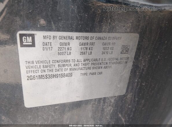 2G61M5S38H9158409 2017 CADILLAC XTS Black Widok komory silnika