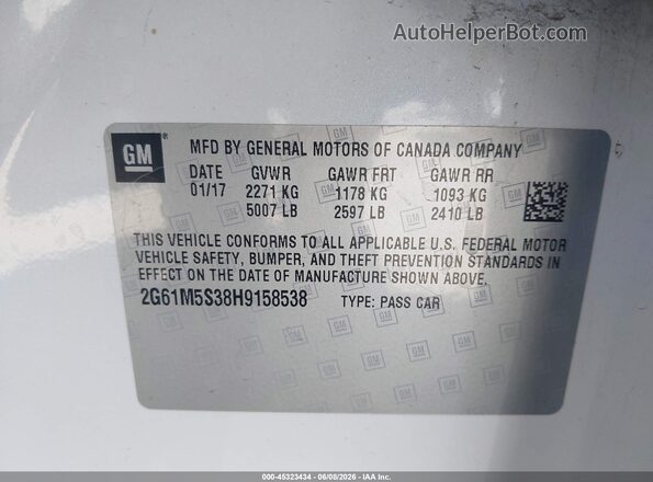 2G61M5S38H9158538 2017 CADILLAC XTS White Vista del compartimento del motor