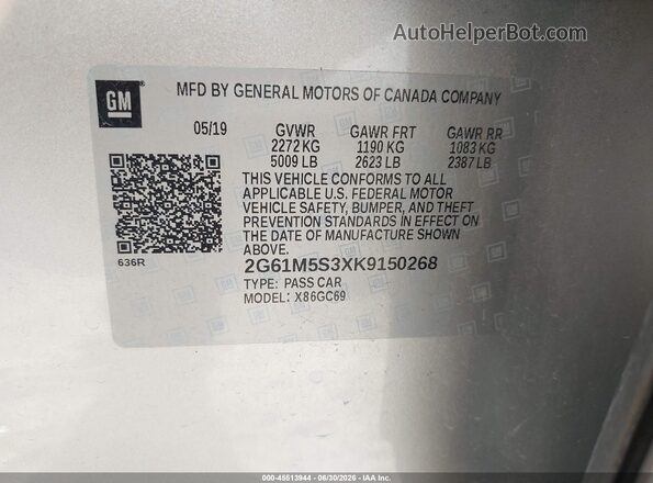 2G61M5S3XK9150268 2019 CADILLAC XTS Silver Vista del compartimento del motor