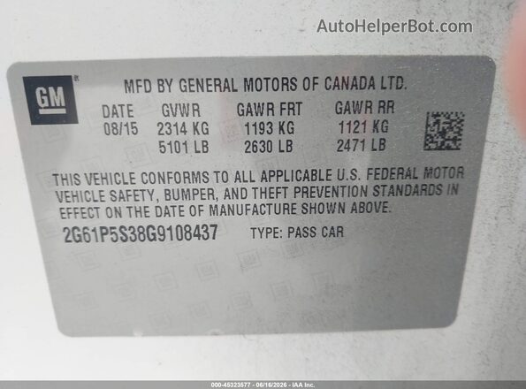 2G61P5S38G9108437 2016 CADILLAC XTS White Շարժիչի բաժամունքի տեսք