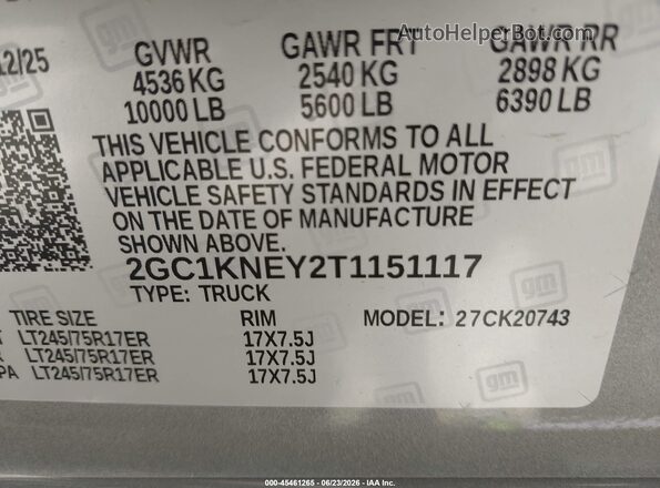 2GC1KNEY2T1151117 2026 CHEVROLET SILVERADO Gray Вид підкапотного простору