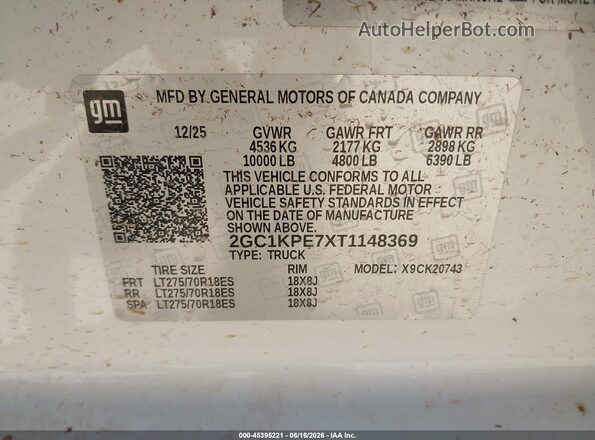 2GC1KPE7XT1148369 2026 CHEVROLET SILVERADO Белый Вид подкапотного пространства