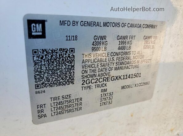 2GC2CREGXK1141501 2019 CHEVROLET SILVERADO White Widok komory silnika