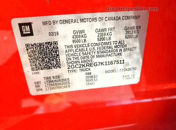 2GC2KREG7K1167511 2019 CHEVROLET SILVERADO Red Engine compartment view