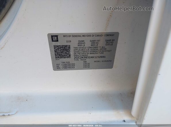 2GC2KREGXK1232691 2019 CHEVROLET SILVERADO White 