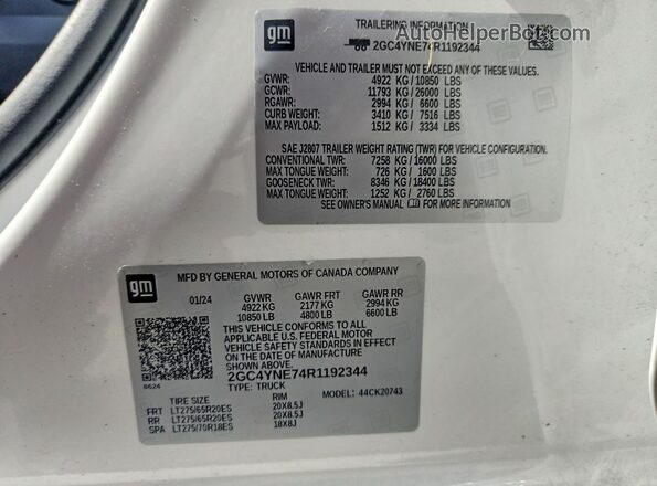 2GC4YNE74R1192344 2024 CHEVROLET SILVERADO White 