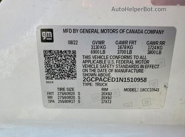 2GCPACED1N1510958 2022 CHEVROLET SILVERADO White Vista del compartimento del motor