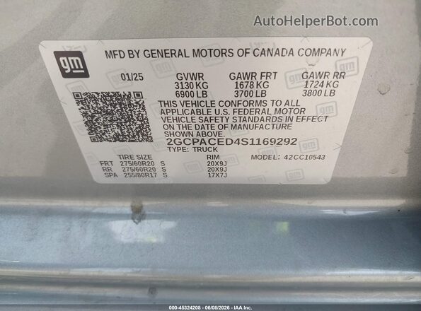 2GCPACED4S1169292 2025 CHEVROLET SILVERADO Gray Vista del compartimento del motor
