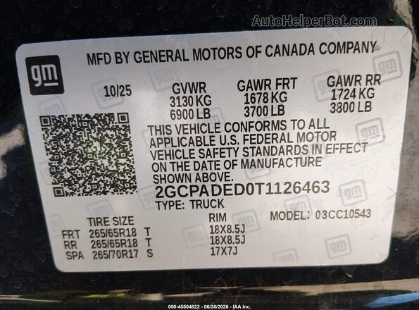 2GCPADED0T1126463 2026 CHEVROLET SILVERADO Black Շարժիչի բաժամունքի տեսք