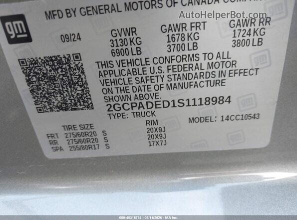 2GCPADED1S1118984 2025 CHEVROLET SILVERADO Gray Շարժիչի բաժամունքի տեսք