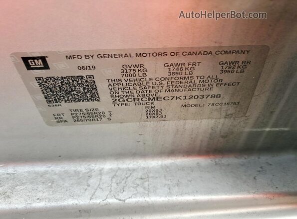 2GCRCMEC7K1203788 2019 CHEVROLET SILVERADO Silver 