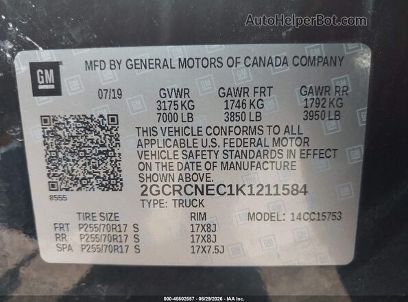2GCRCNEC1K1211584 2019 CHEVROLET SILVERADO Black Вид підкапотного простору