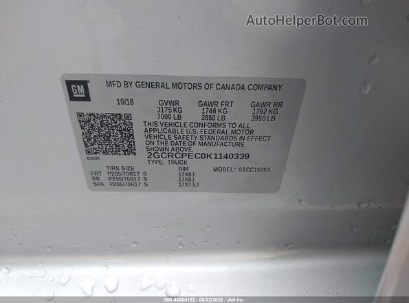 2GCRCPEC0K1140339 2019 CHEVROLET SILVERADO Silver Vista del compartimento del motor