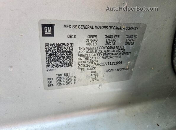 2GCRCPEC5K1121995 2019 CHEVROLET SILVERADO Silver Вид наклейки з VIN-кодом