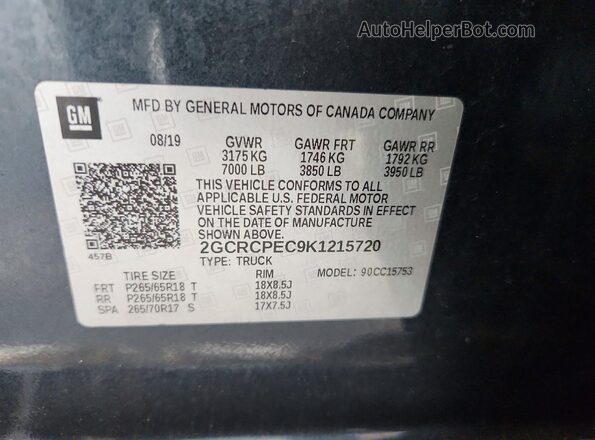 2GCRCPEC9K1215720 2019 CHEVROLET SILVERADO Charcoal Engine compartment view