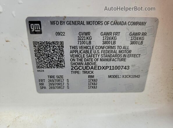 2GCUDAEDXP1100743 2023 CHEVROLET SILVERADO White 