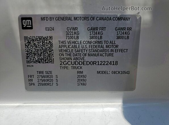 2GCUDDED0R1222418 2024 CHEVROLET SILVERADO White Շարժիչի բաժամունքի տեսք