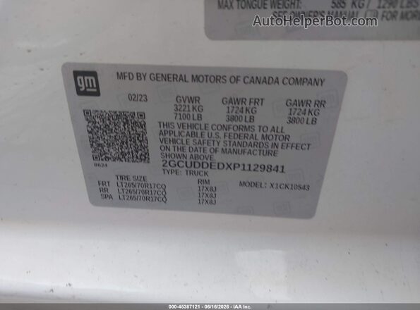2GCUDDEDXP1129841 2023 CHEVROLET SILVERADO White 