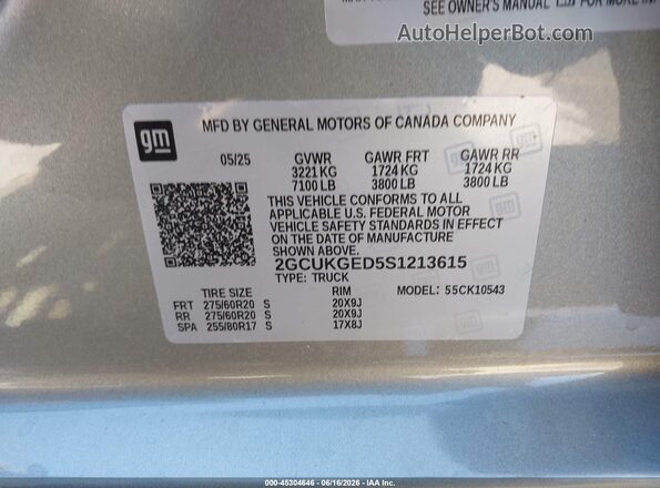 2GCUKGED5S1213615 2025 CHEVROLET SILVERADO Gray 
