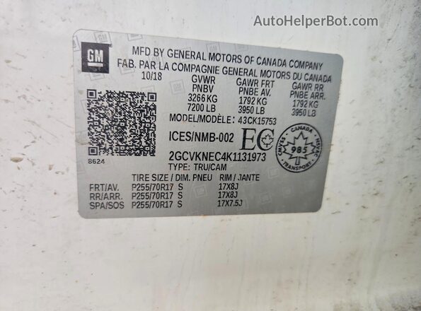2GCVKNEC4K1131973 2019 CHEVROLET SILVERADO White Vista del compartimento del motor