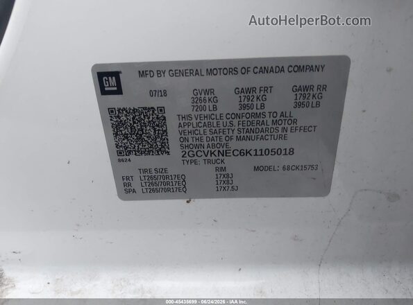 2GCVKNEC6K1105018 2019 CHEVROLET SILVERADO White Вид підкапотного простору