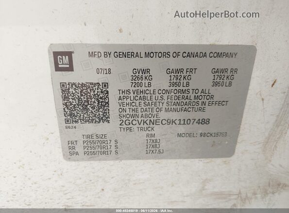2GCVKNEC9K1107488 2019 CHEVROLET SILVERADO White Շարժիչի բաժամունքի տեսք